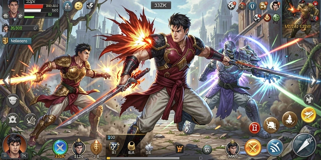 Screenshot menunjukkan aksi pertarungan seru di 33ZK.
