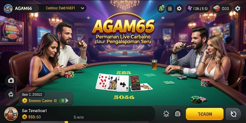 Tampilan gameplay AGAM66 dengan dealer langsung dan suasana kasino.