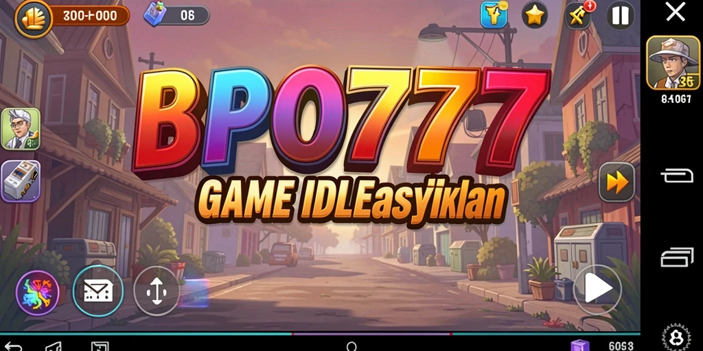Tampilan gameplay BPO777 yang menampilkan karakter sedang bekerja dan menghasilkan uang.