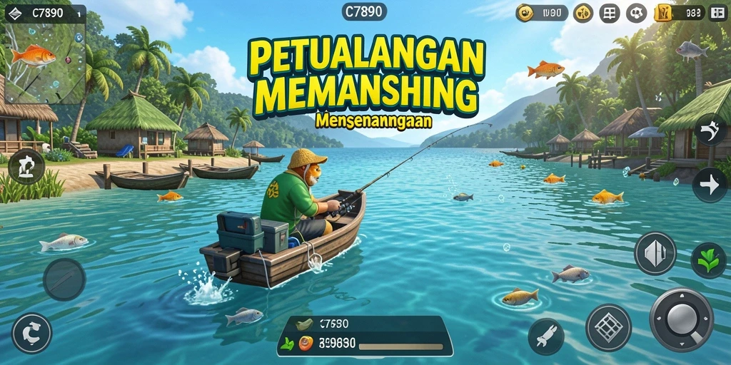 Tampilan gameplay C7890 yang menampilkan aksi memancing yang seru.