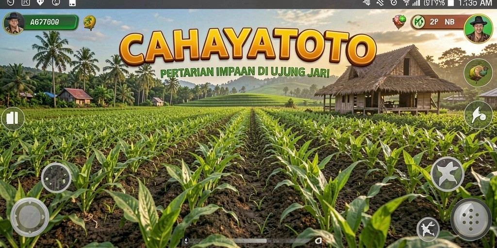 Tampilan gameplay seru dalam CAHAYATOTO dengan bertani dan panen.