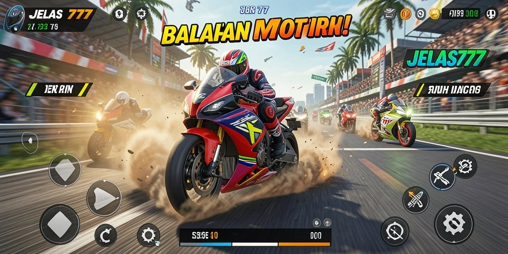 Screenshot menampilkan aksi balapan motor yang seru dan mendebarkan.