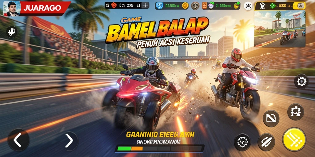 Tampilan gameplay JUARAGO yang mendebarkan di lintasan balap.
