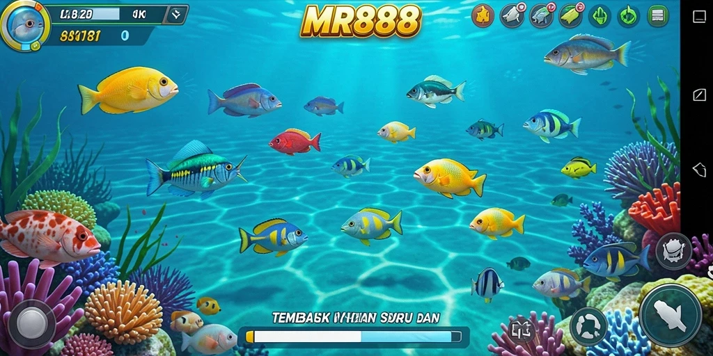 Tampilan screenshot utama MR888 menunjukkan gameplay menarik Tembak Ikan.