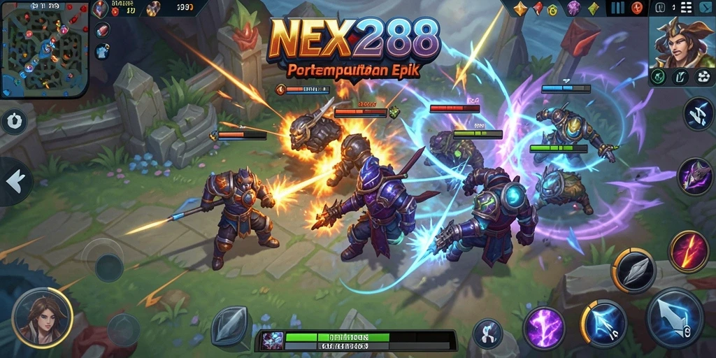 Tampilan gameplay seru di NEX288 dengan aksi MOBA intens.