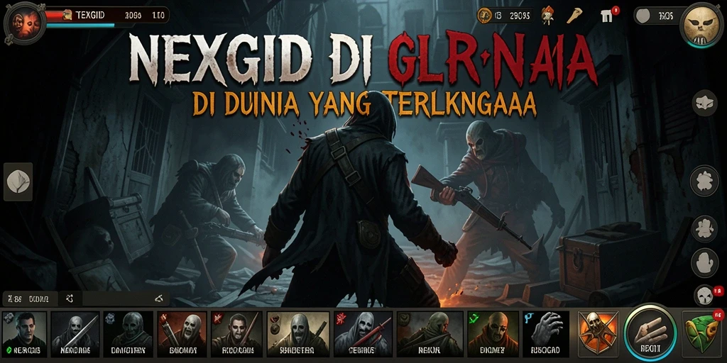 Screenshot gameplay NEXGID menampilkan suasana mencekam dan karakter yang terjebak dalam kegelapan.
