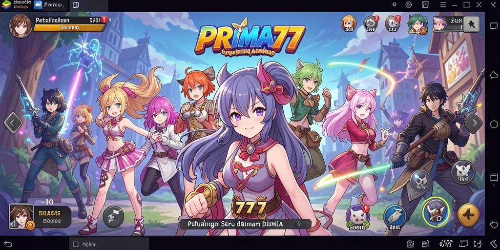 Screenshot PRIMA77 menampilkan pertarungan seru dengan karakter anime ikonik.