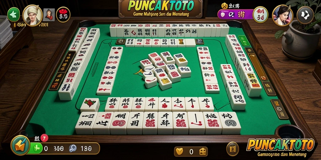 Screenshot utama PUNCAKTOTO menampilkan gameplay Mahjong yang seru.