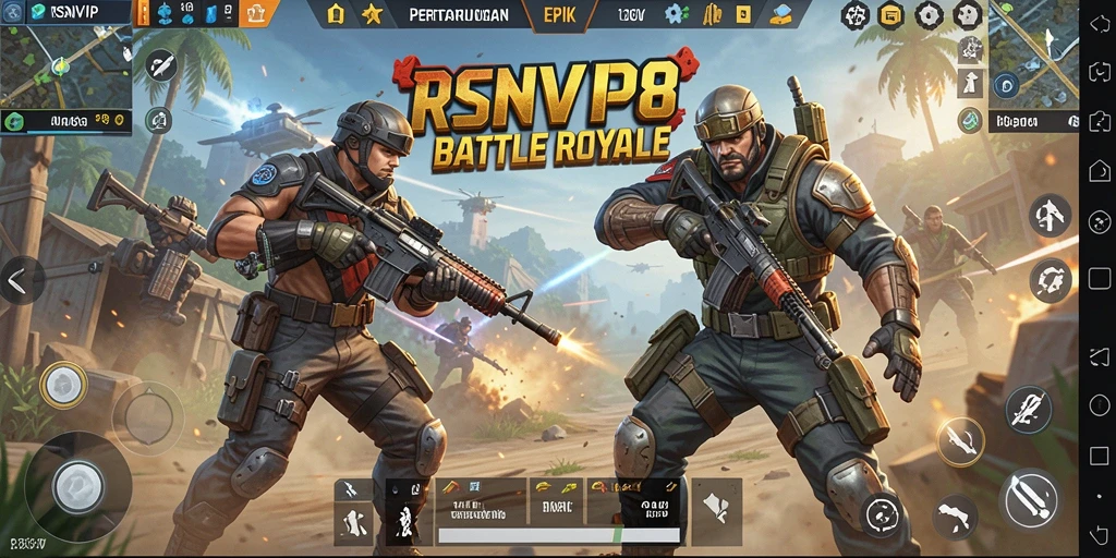 Screenshot gameplay RSNVIP8 yang menunjukkan aksi intens Battle Royale.