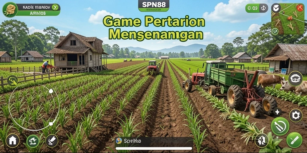 Tampilan screenshot SPN88 menunjukkan kebun yang rimbun dan beragam tanaman.