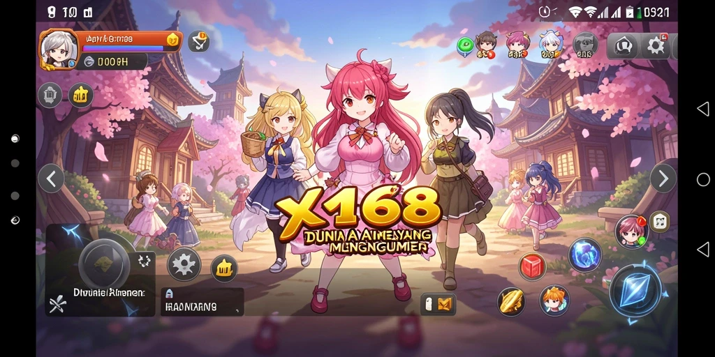 Tampilan gameplay X168 yang penuh aksi dan karakter Anime.